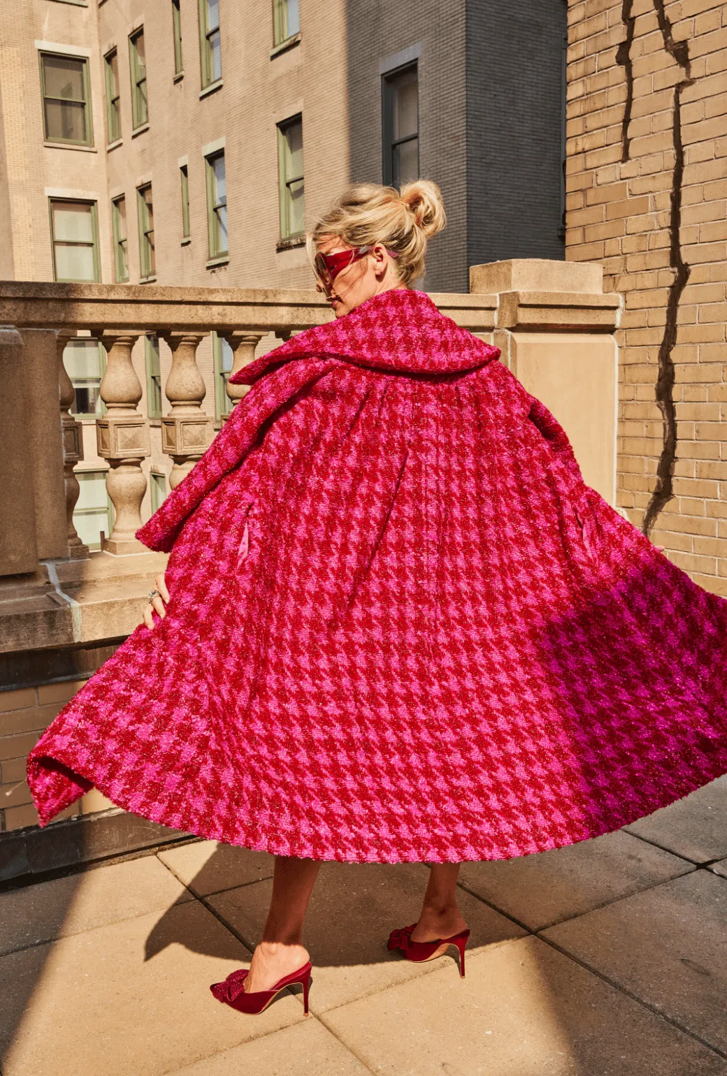 Belted Grace Coat - Pink & Red Tweed