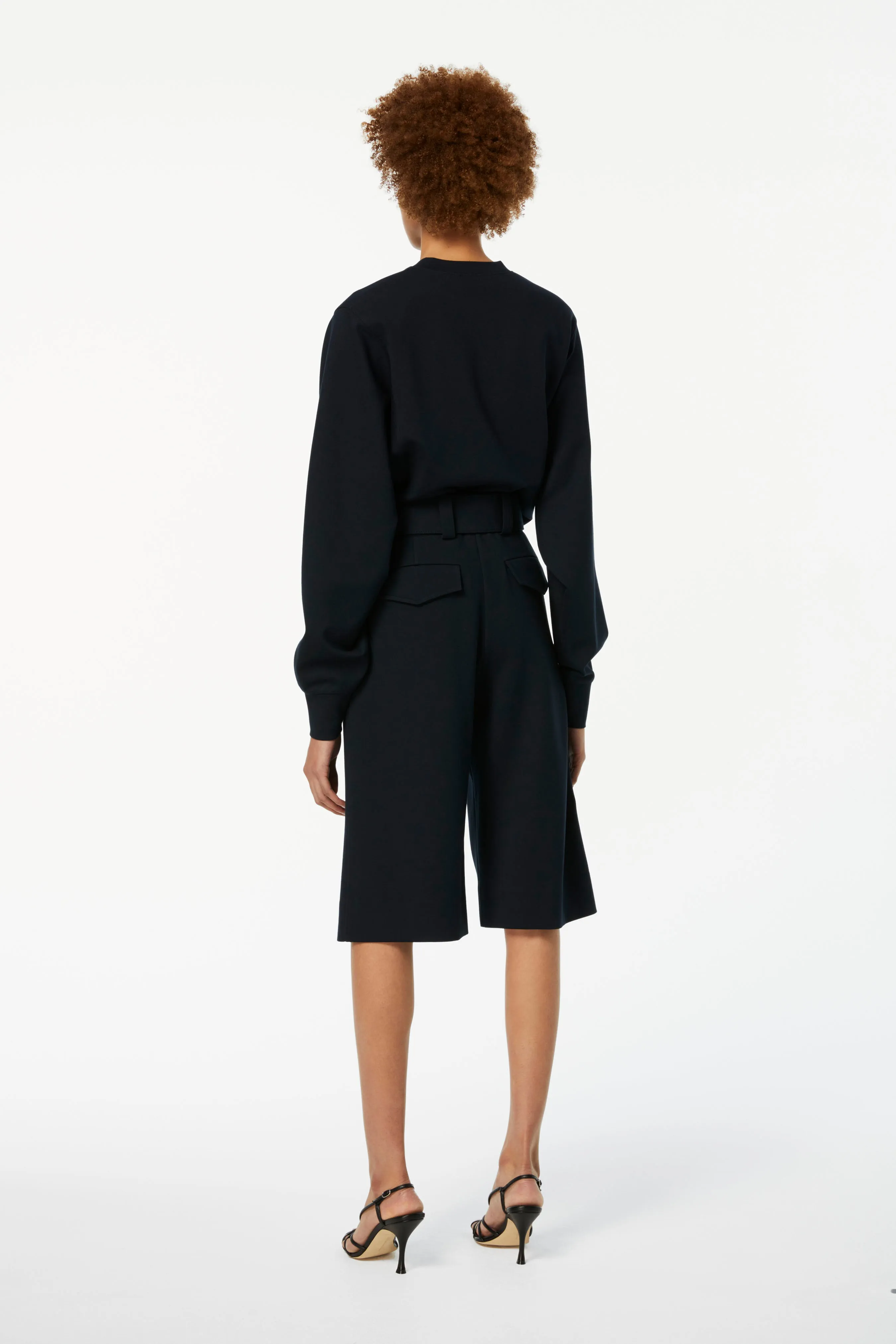 Belted Jersey Culottes in Dark Navy