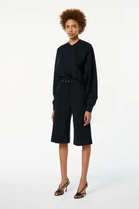 Belted Jersey Culottes in Dark Navy