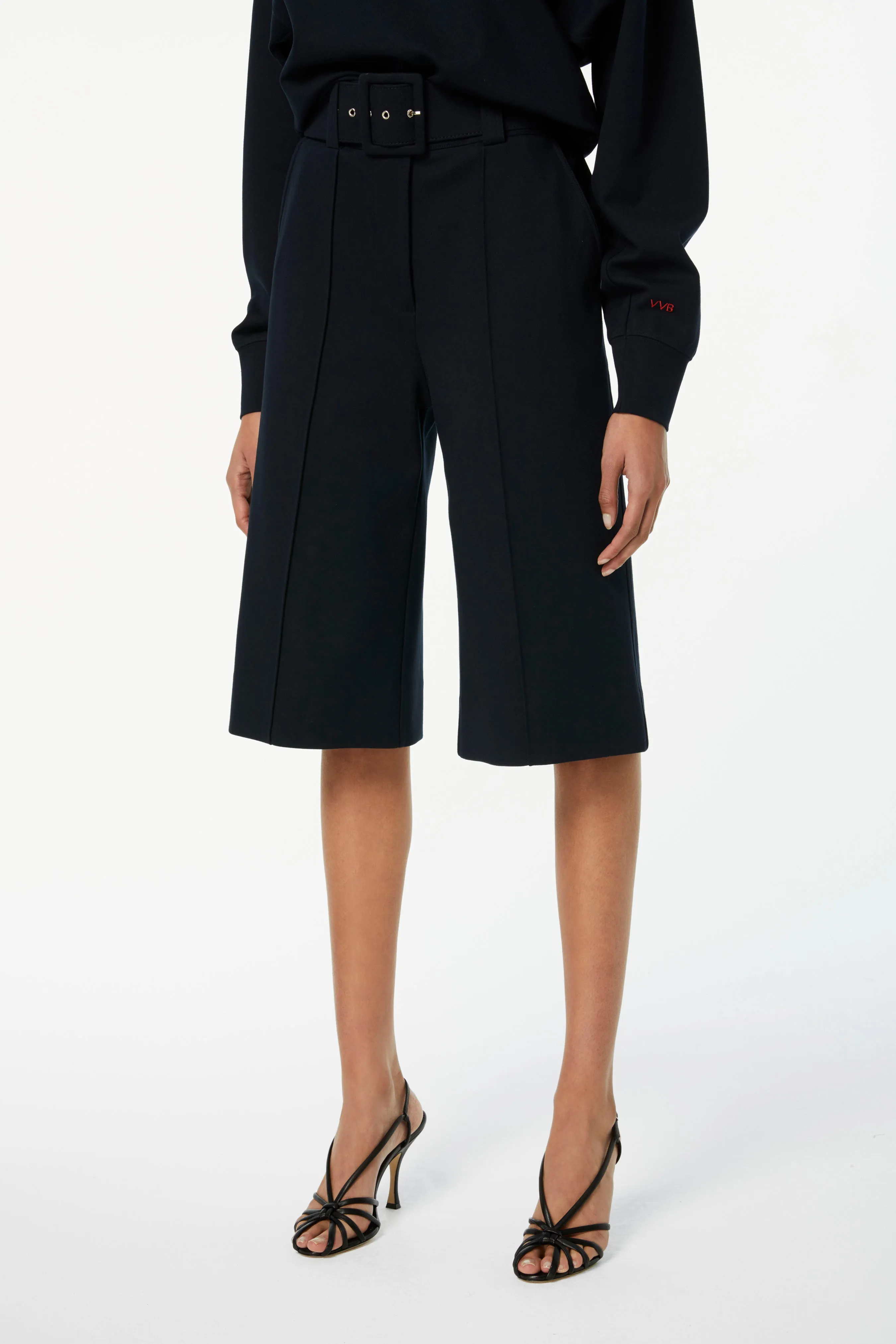 Belted Jersey Culottes in Dark Navy