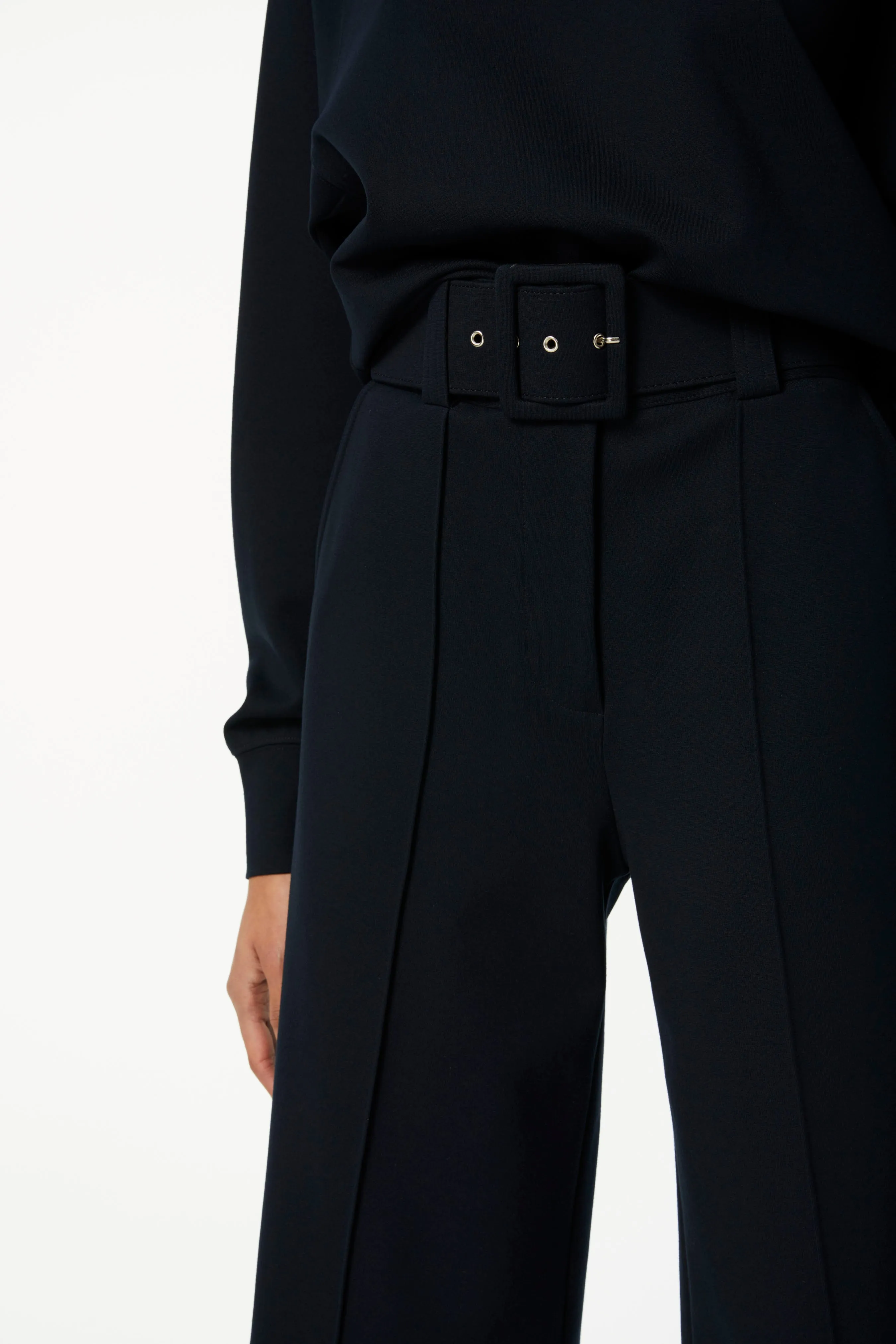 Belted Jersey Culottes in Dark Navy