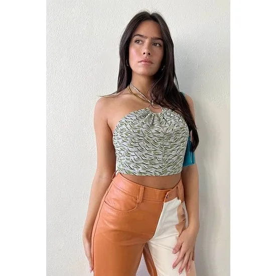 Benson Halter Crop Top Grey Multi