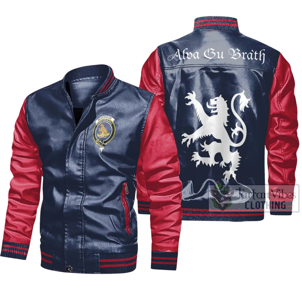 Beveridge Family Crest Leather Bomber Jacket Lion Rampant Alba Gu Brath Style