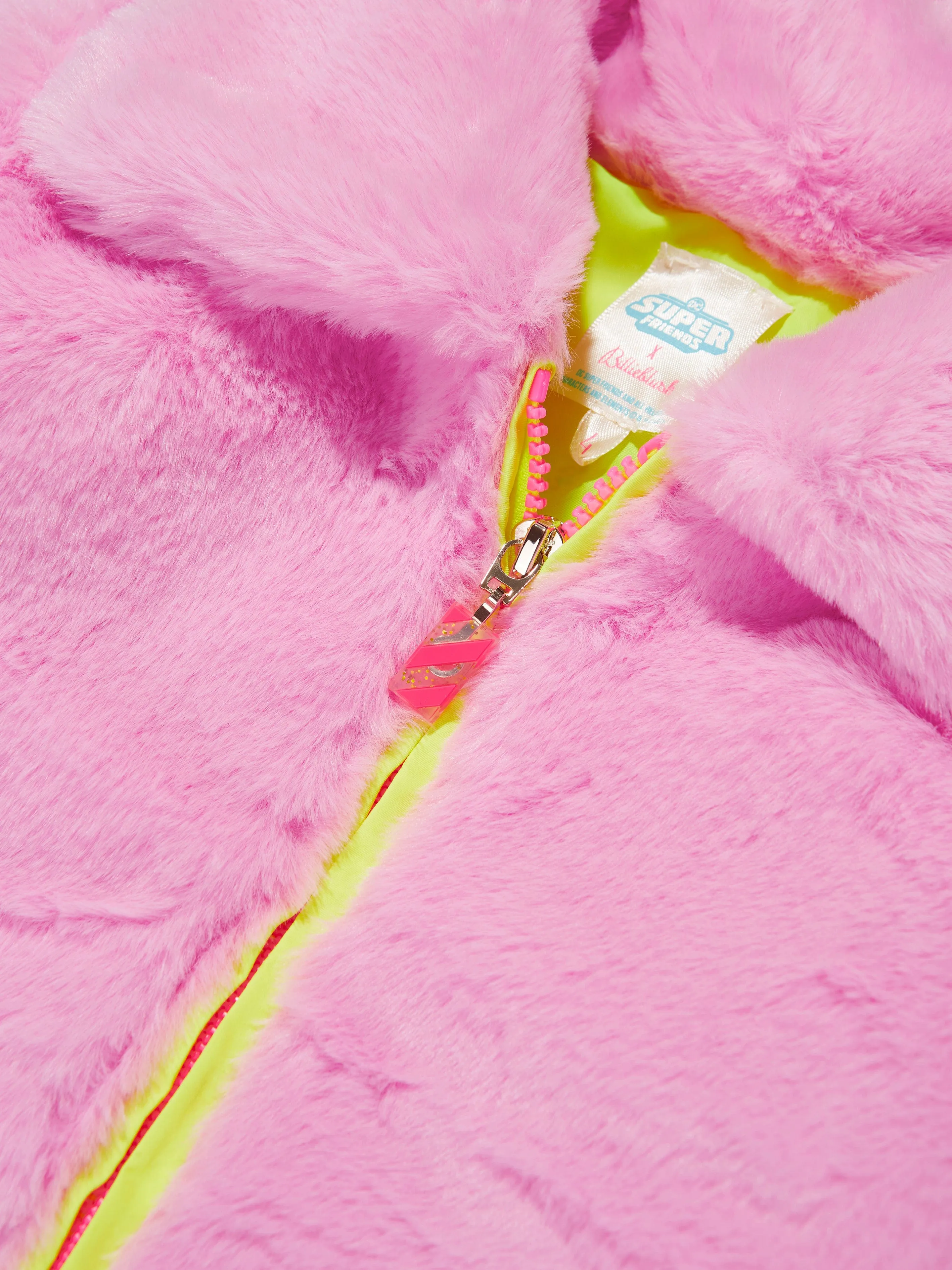 Billieblush Girls DC Comics Faux Fur Coat in Pink