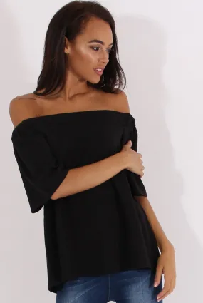 Black Bardot Split Back Top - Aurora