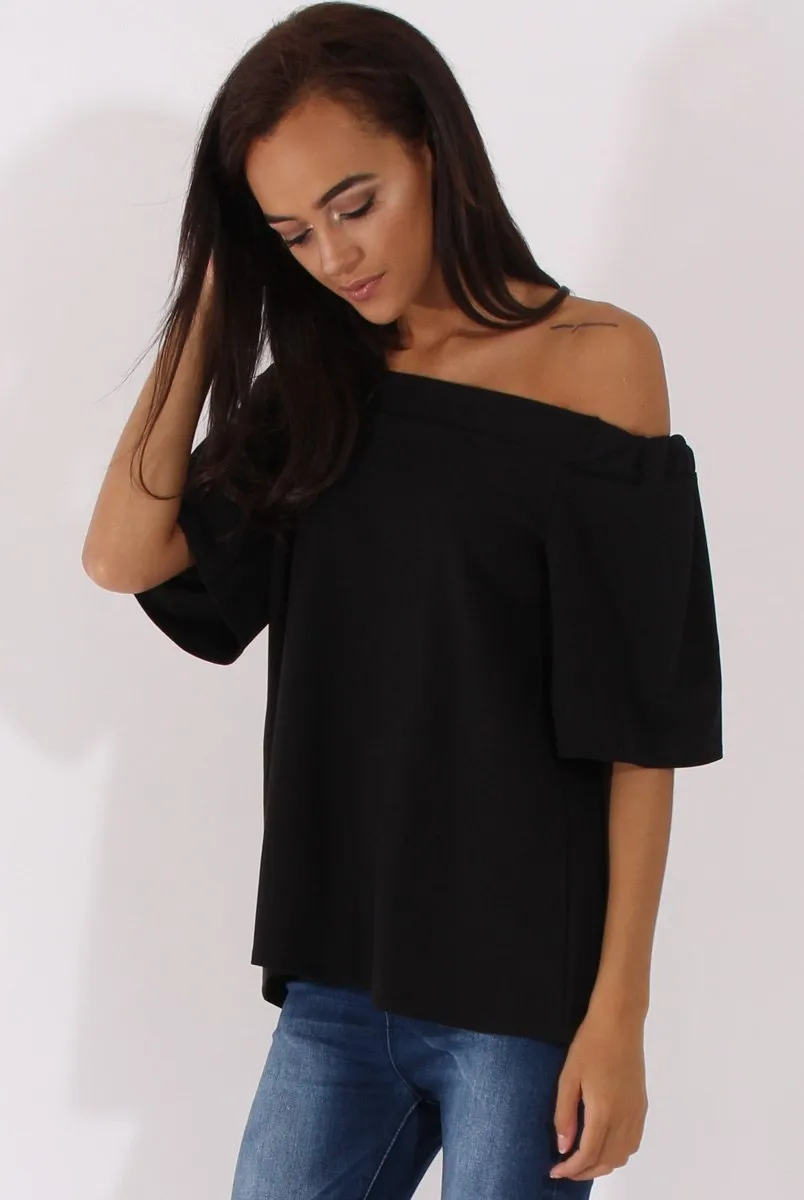 Black Bardot Split Back Top - Aurora