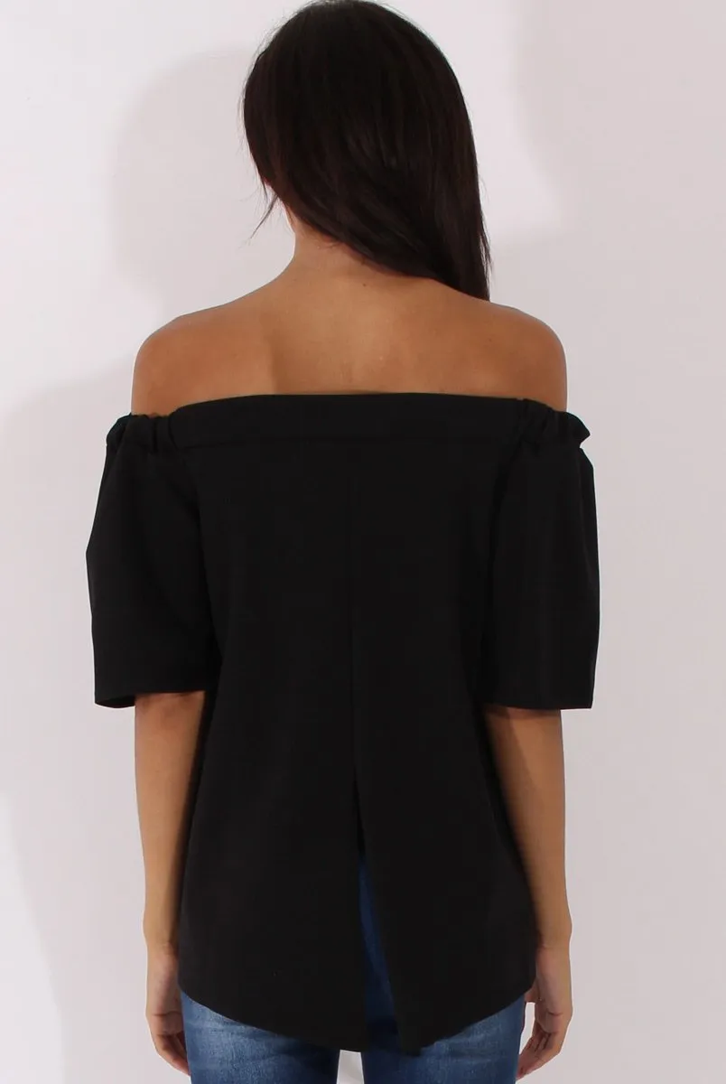 Black Bardot Split Back Top - Aurora