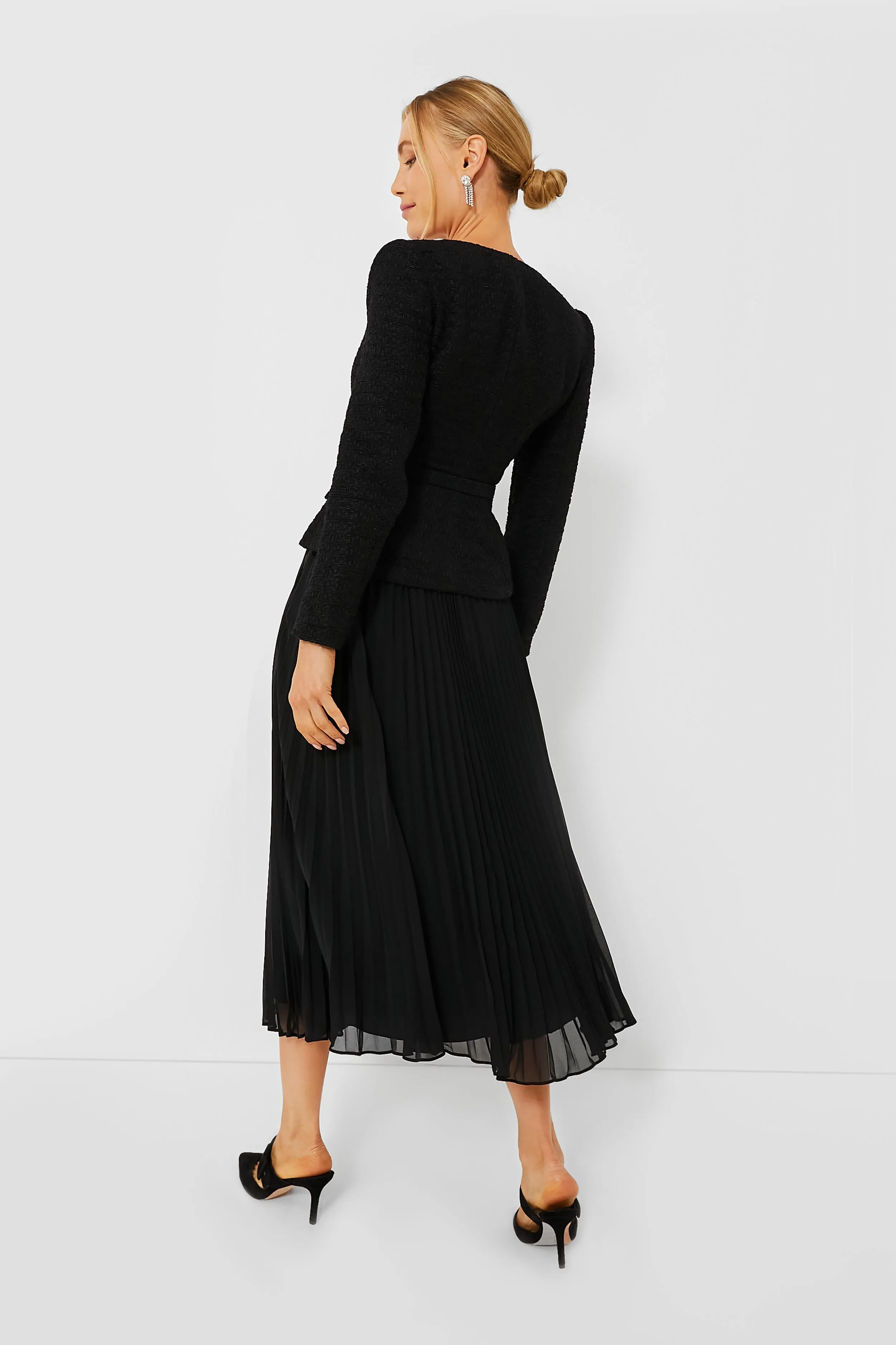 Black Boucle Chiffon Midi Dress