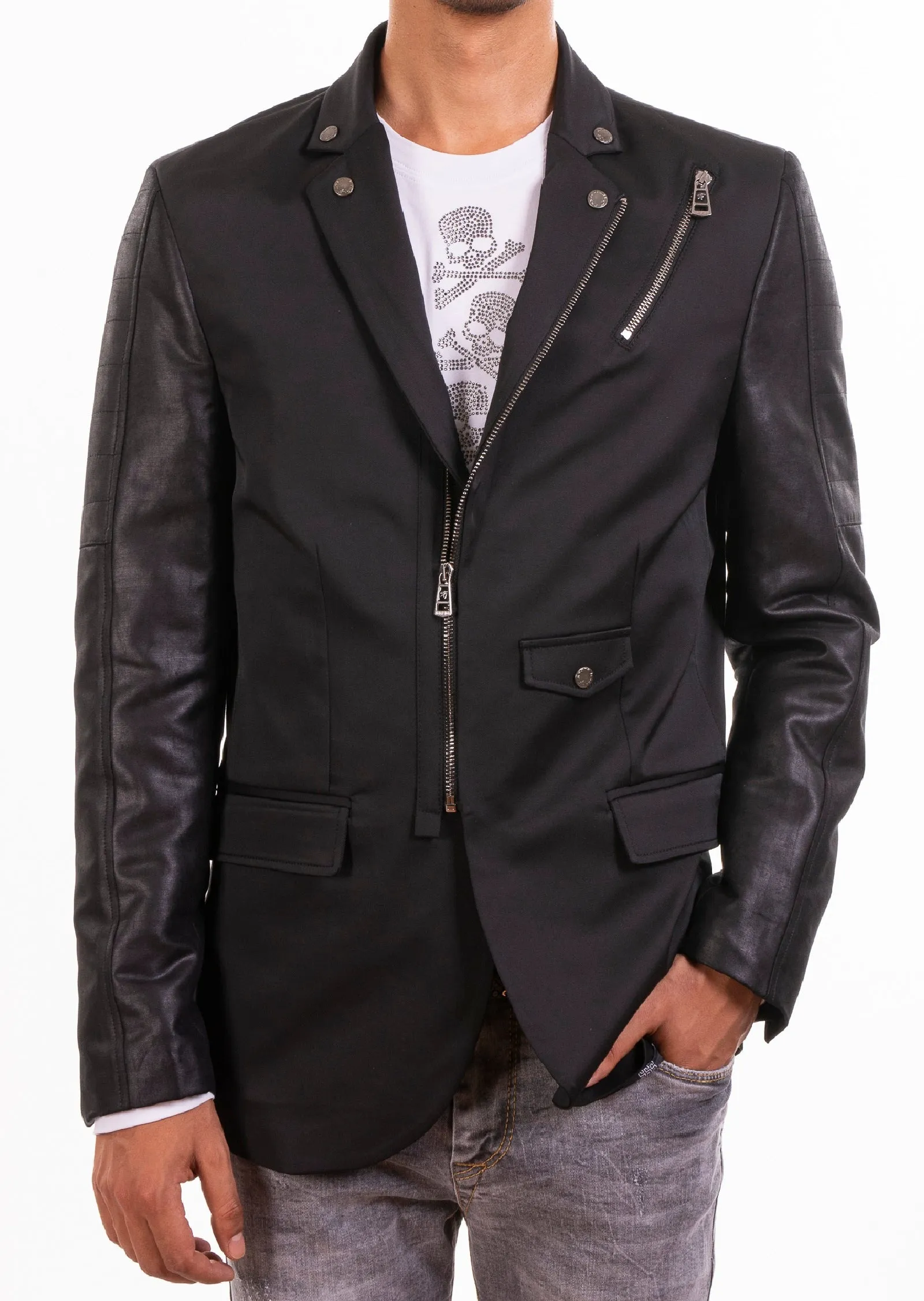 Black Front Zipper Blazer