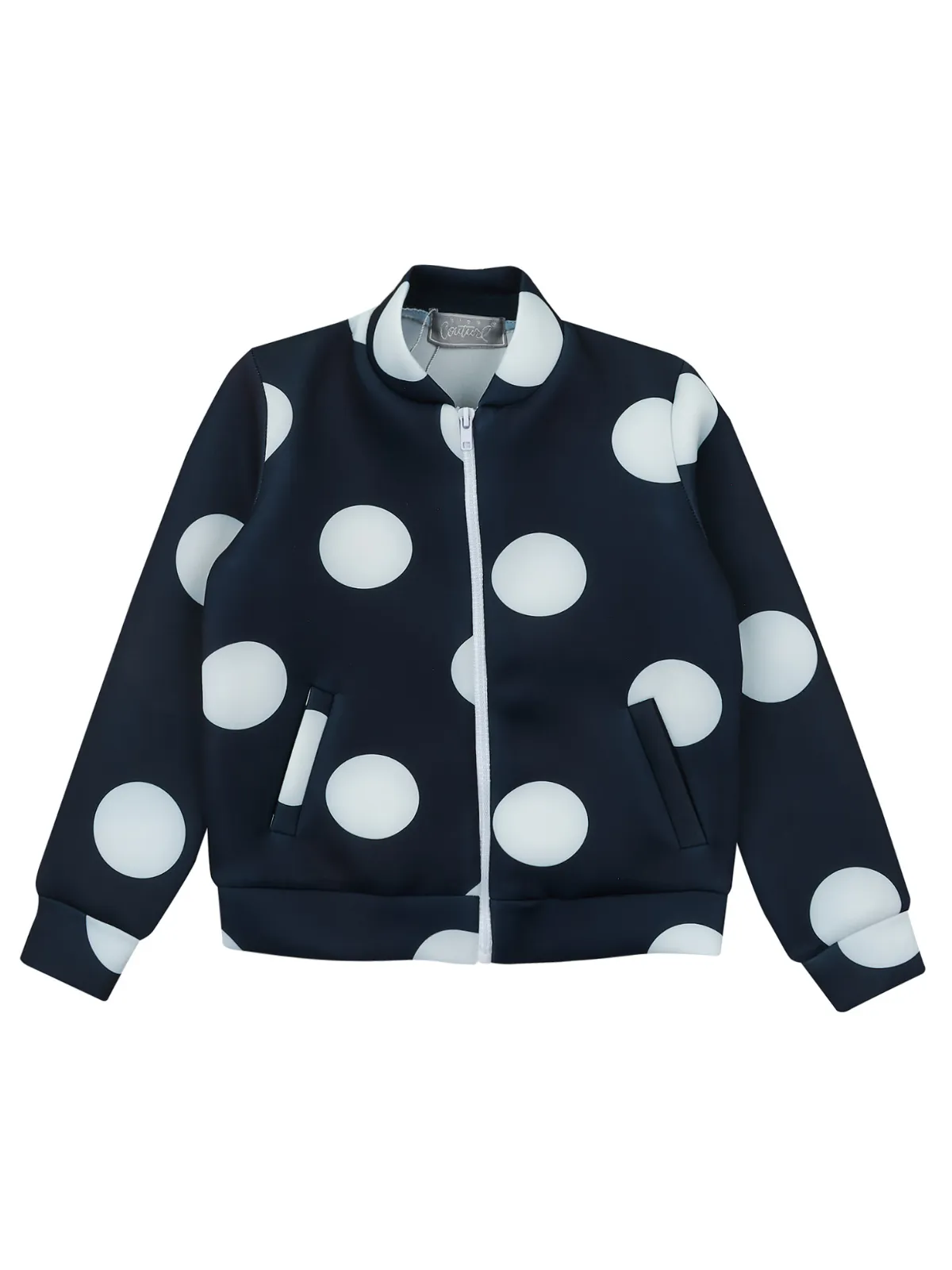 Black Neoprene Polka Dot Bomber Jacket by Kids Couture