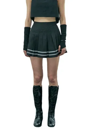 Black Pleated Reflective Stripes Skirt