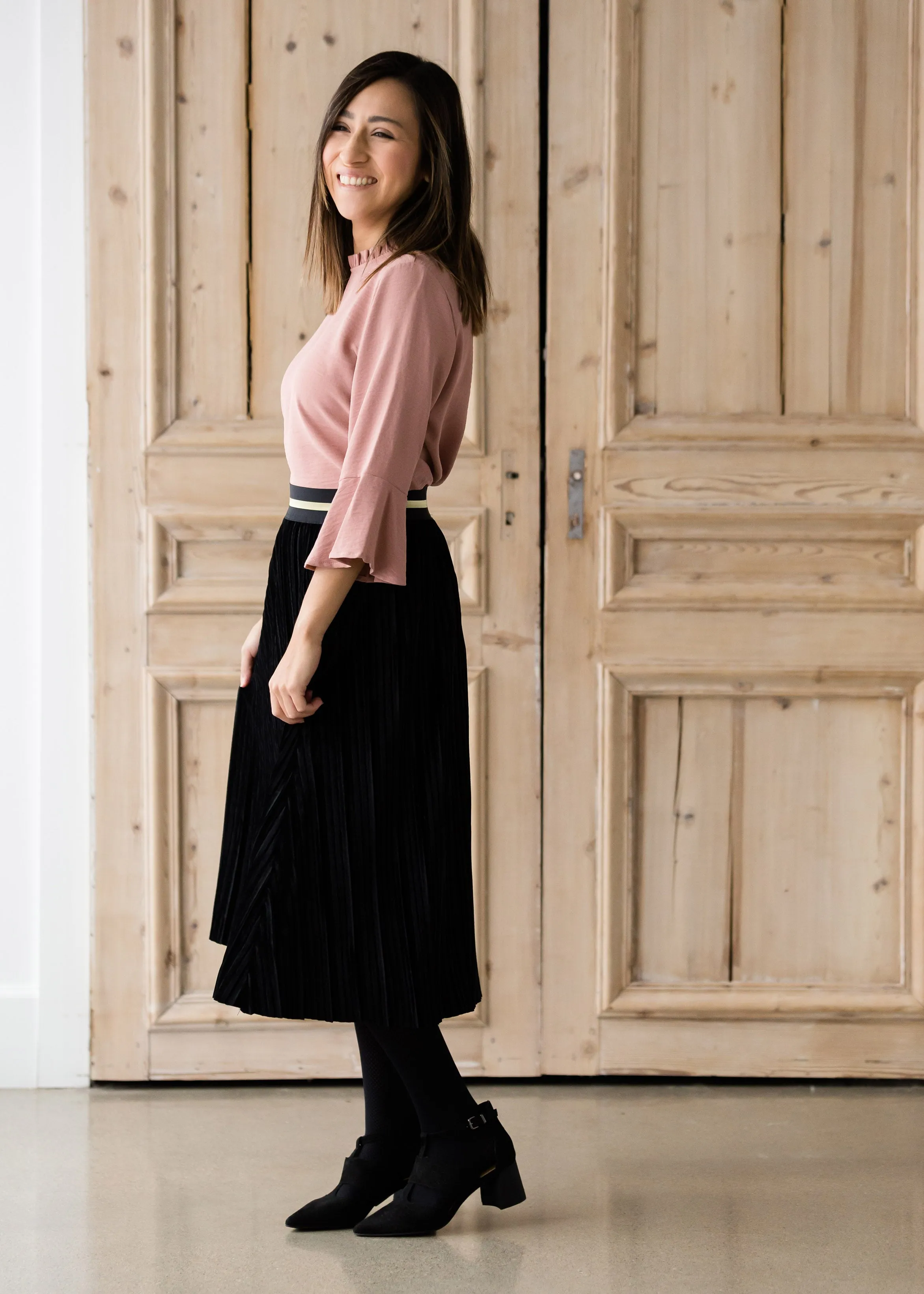 Black Pleated Velvet Midi Skirt - FINAL SALE