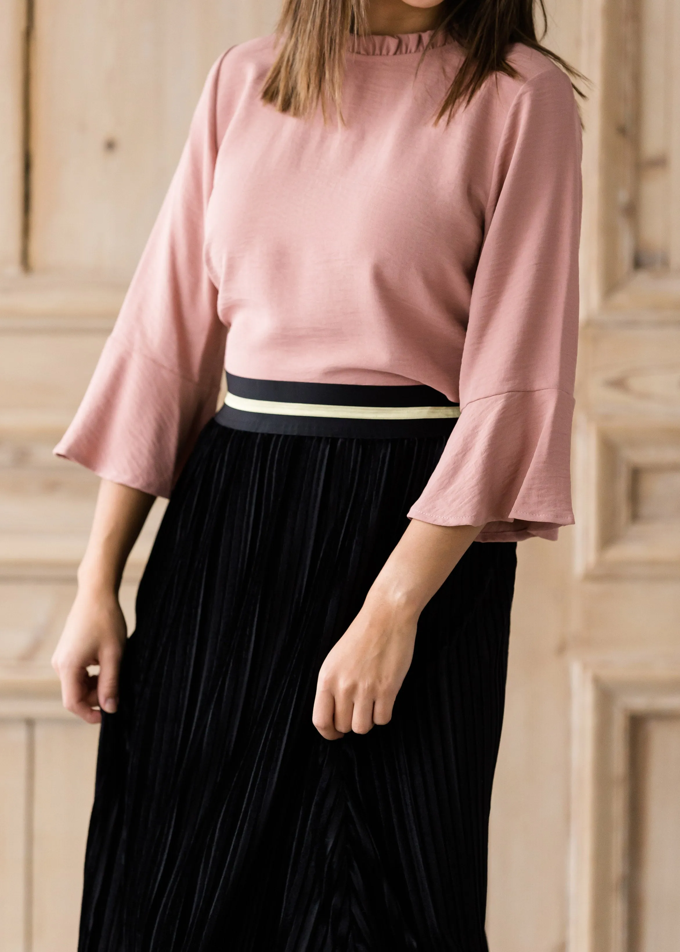 Black Pleated Velvet Midi Skirt - FINAL SALE