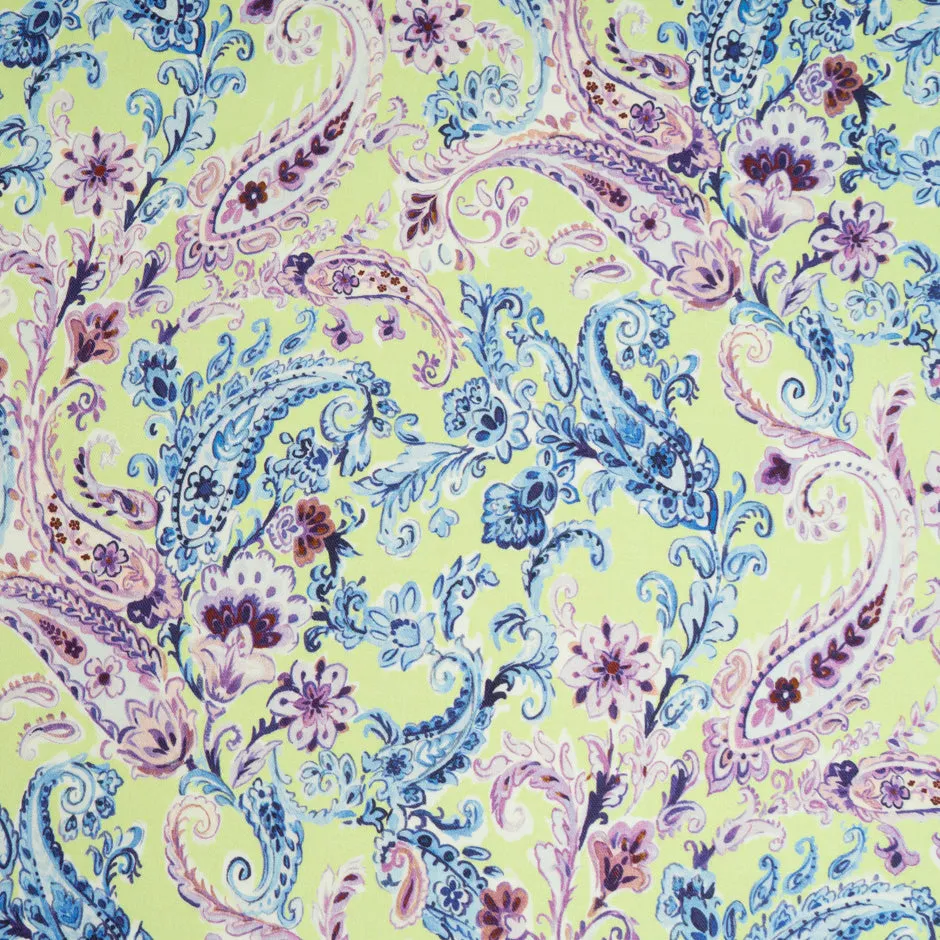 Blue & Lilac Paisley Printed Mint Green Wool & Cotton Blend