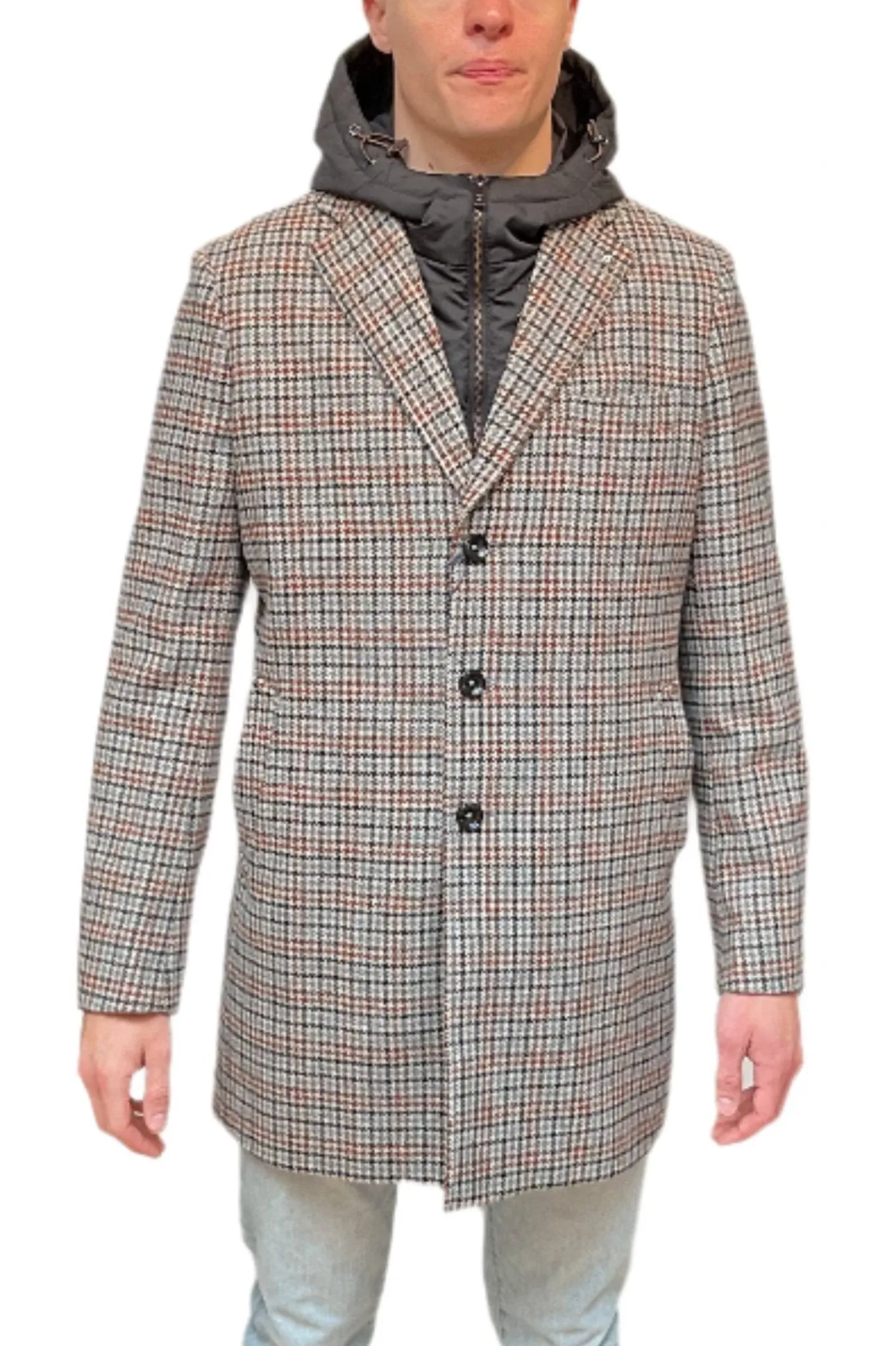 BLUE INDUSTRY Check Coat with Hood | BROWN