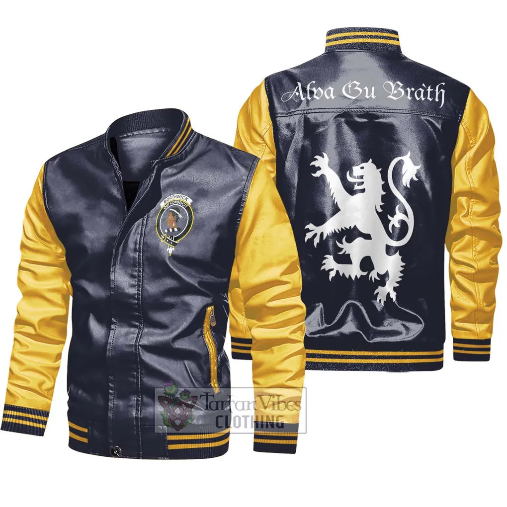 Borthwick Family Crest Leather Bomber Jacket Lion Rampant Alba Gu Brath Style