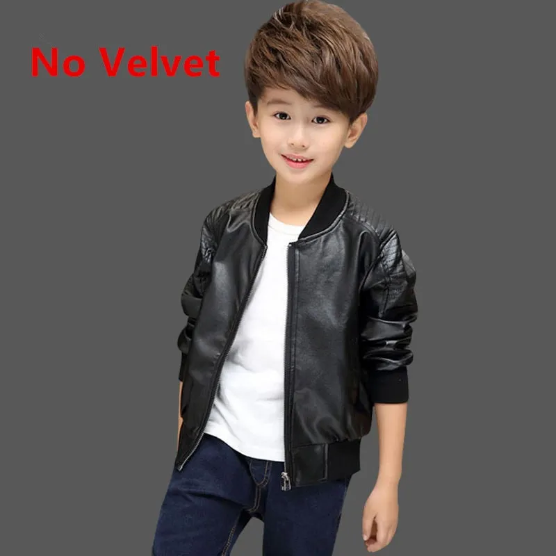 Boys Leather Jacket - Tan , Color - Velvet Black