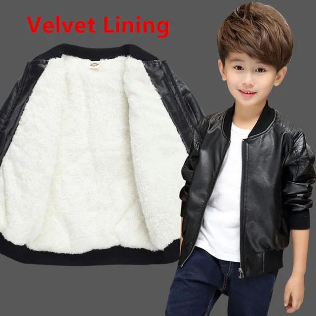 Boys Leather Jacket - Tan , Color - Velvet Black