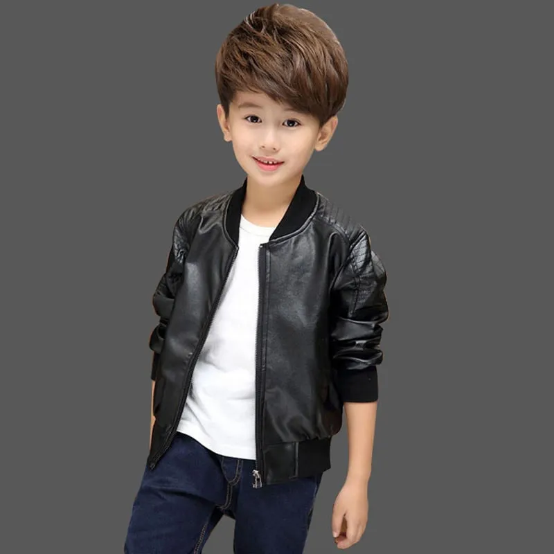 Boys Leather Jacket - Tan , Color - Velvet Black