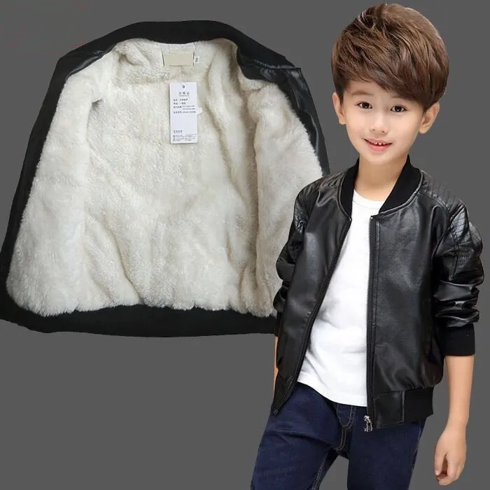 Boys Leather Jacket - Tan , Color - Velvet Black