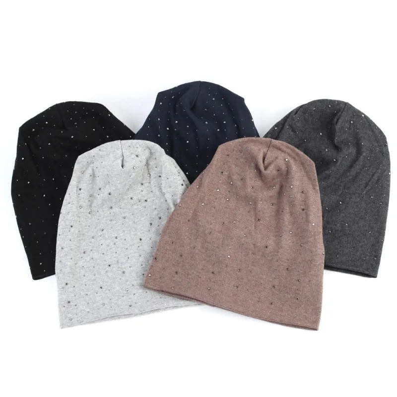 Breathable Rhinestone Studded Slouchy Beanie Hats