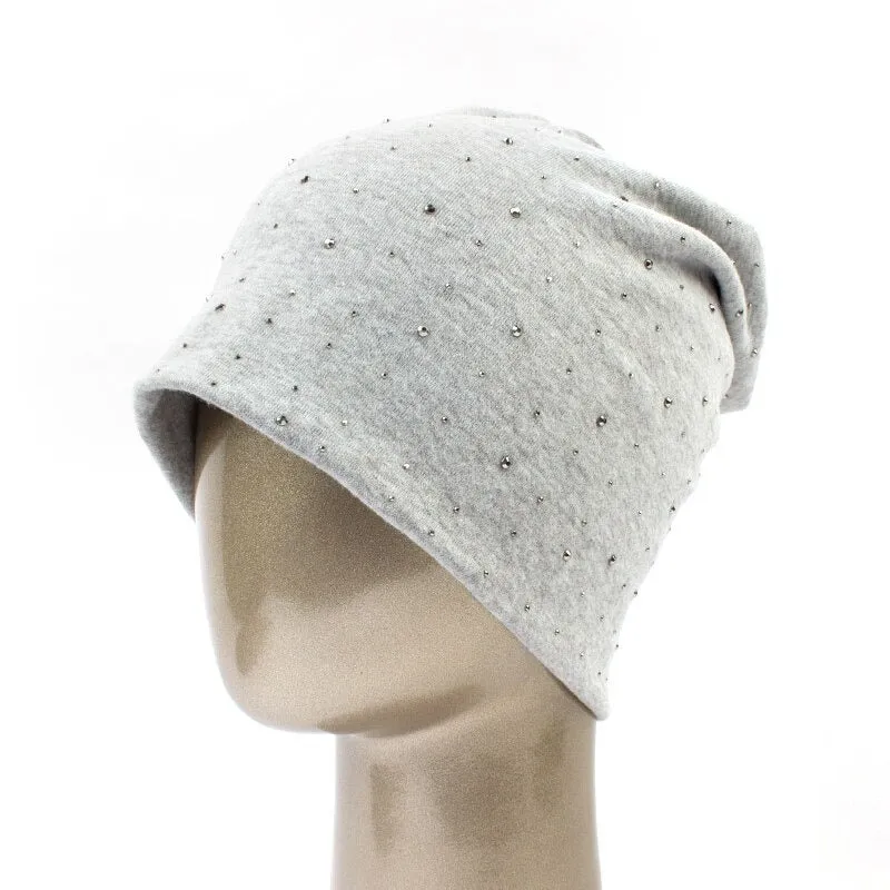 Breathable Rhinestone Studded Slouchy Beanie Hats