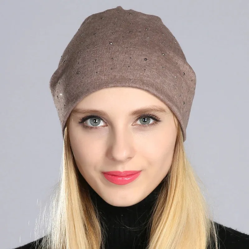 Breathable Rhinestone Studded Slouchy Beanie Hats