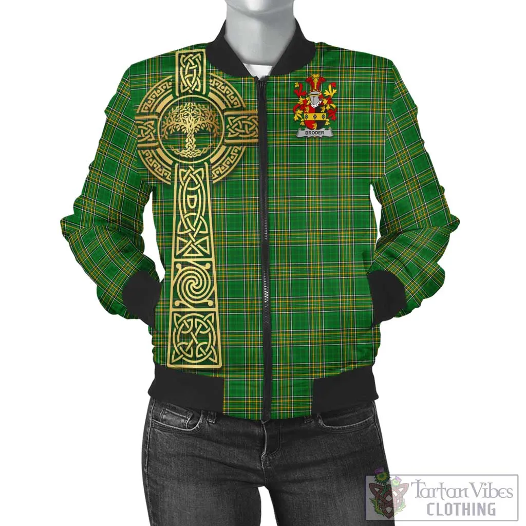 Broder Irish Clan Tartan Bomber Jacket with Coat of Arms Celtic Tree of Life Style