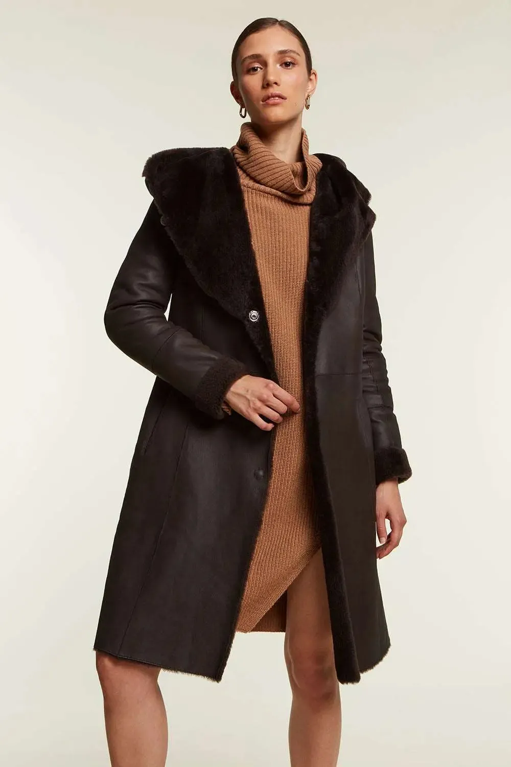 Brown shearling coat women's