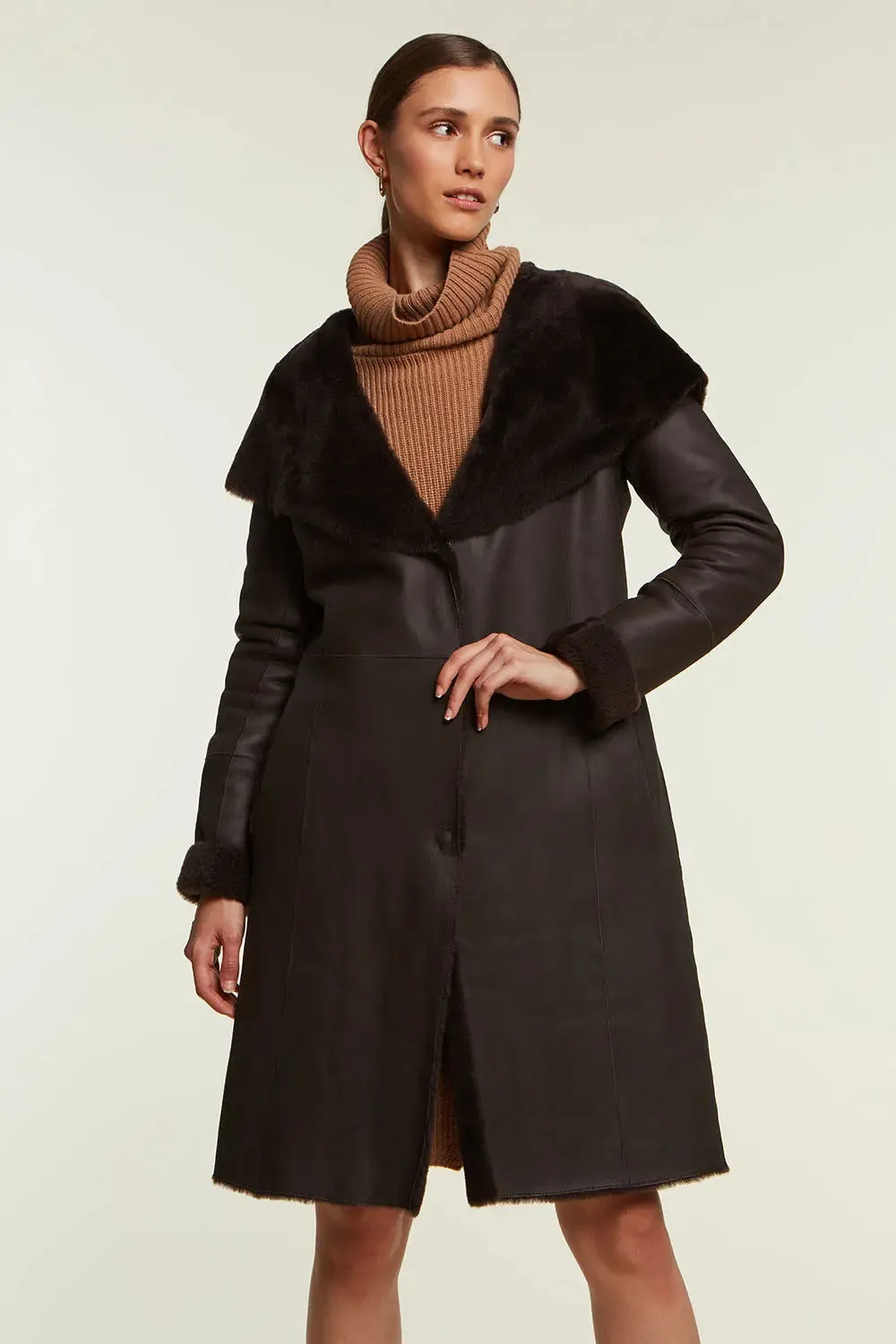 Brown shearling coat women's