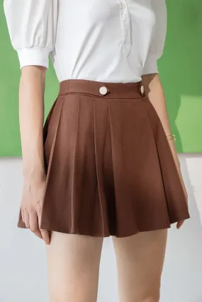 Button Zipper Pleated Short Skirt