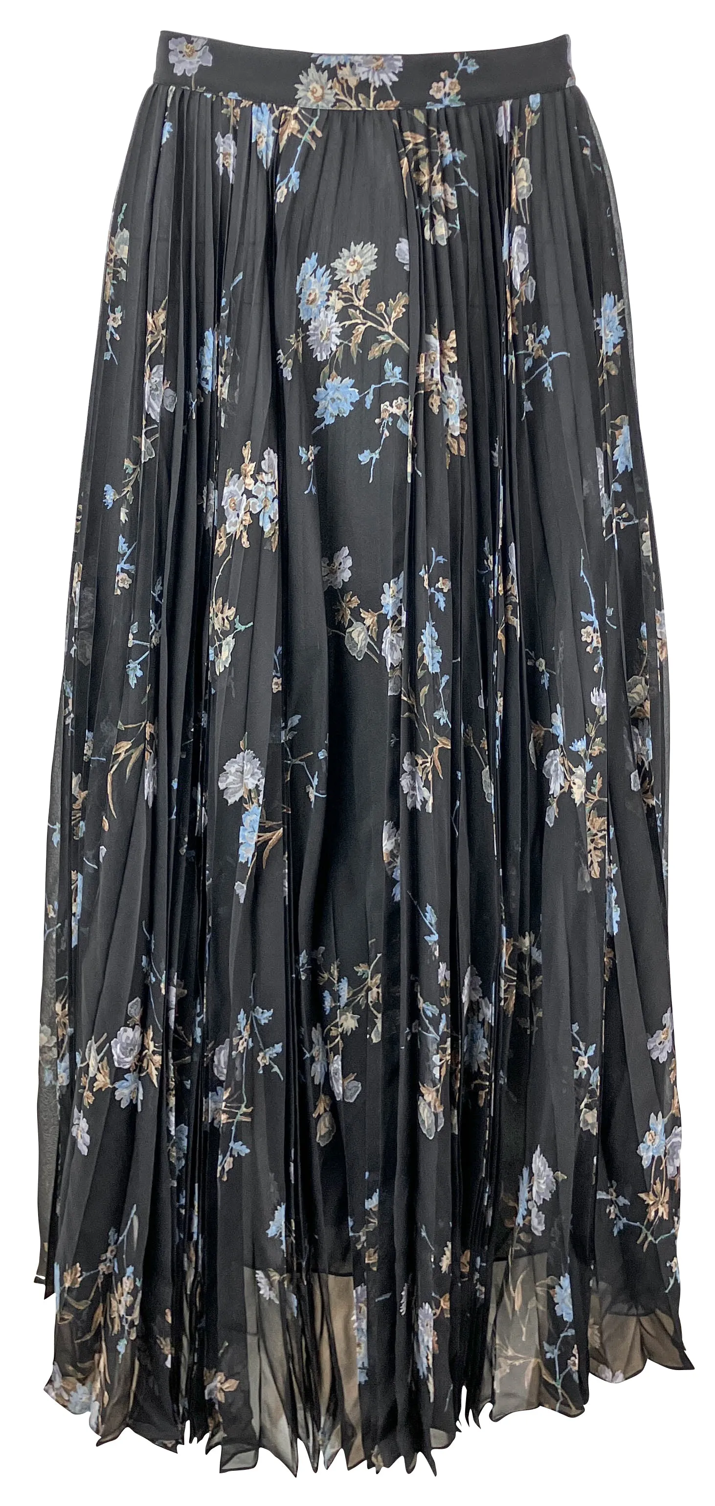 Celine Pleated Midi Skirt in Black/Blue Floral