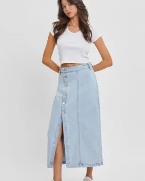 Cello Button Slit Denim Skirt Light Wash