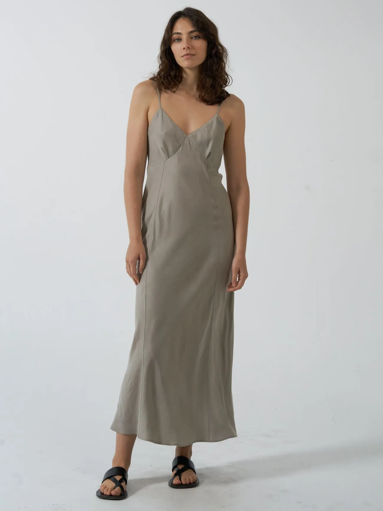 Chelsea Full Length Slip Dress - Stone Grey