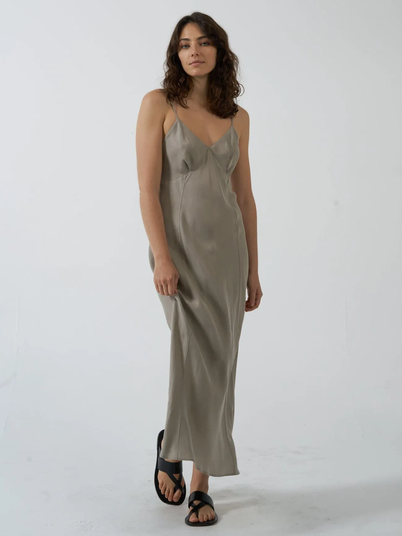 Chelsea Full Length Slip Dress - Stone Grey