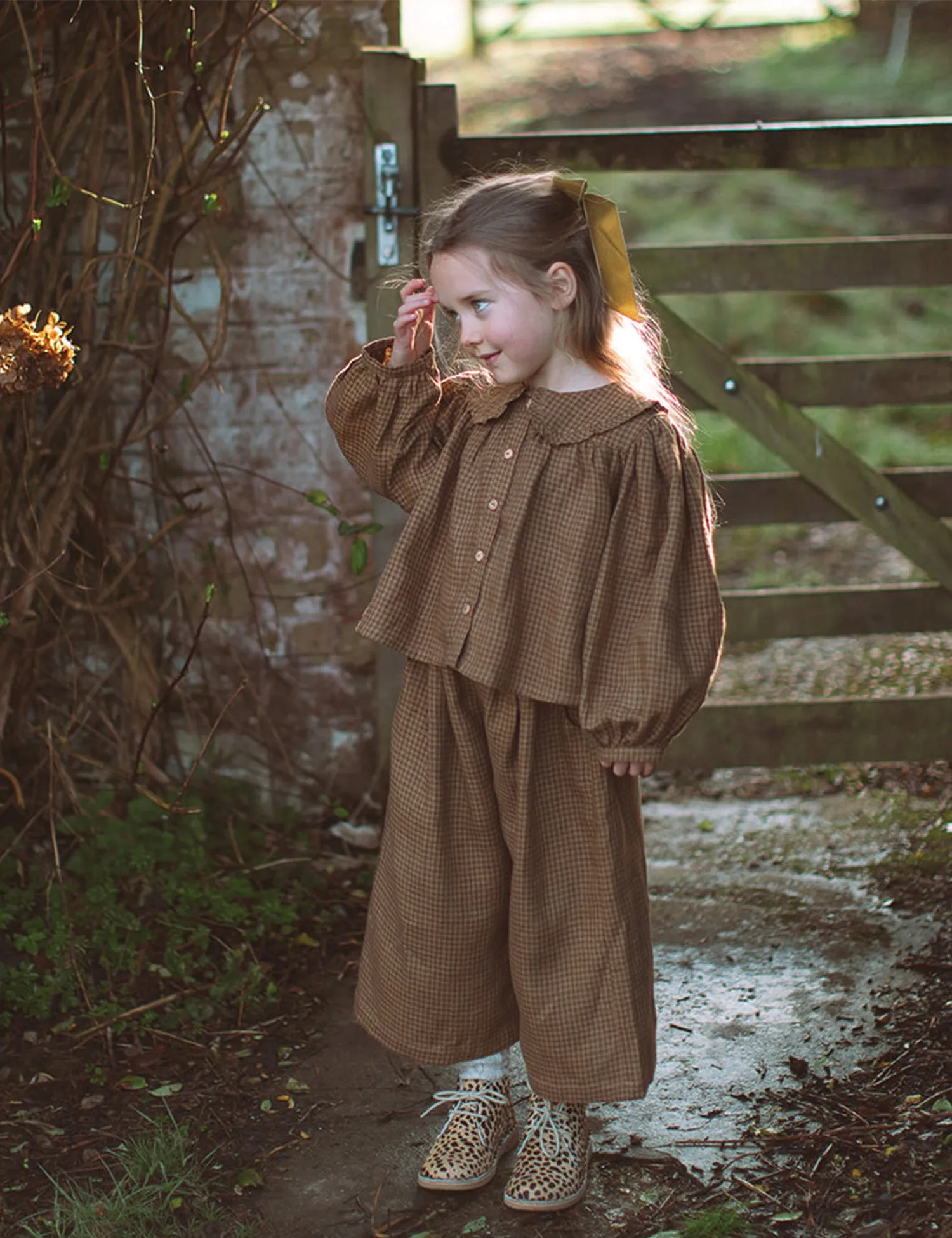 Chess Trousers in Nut Brown Mini Check Linen