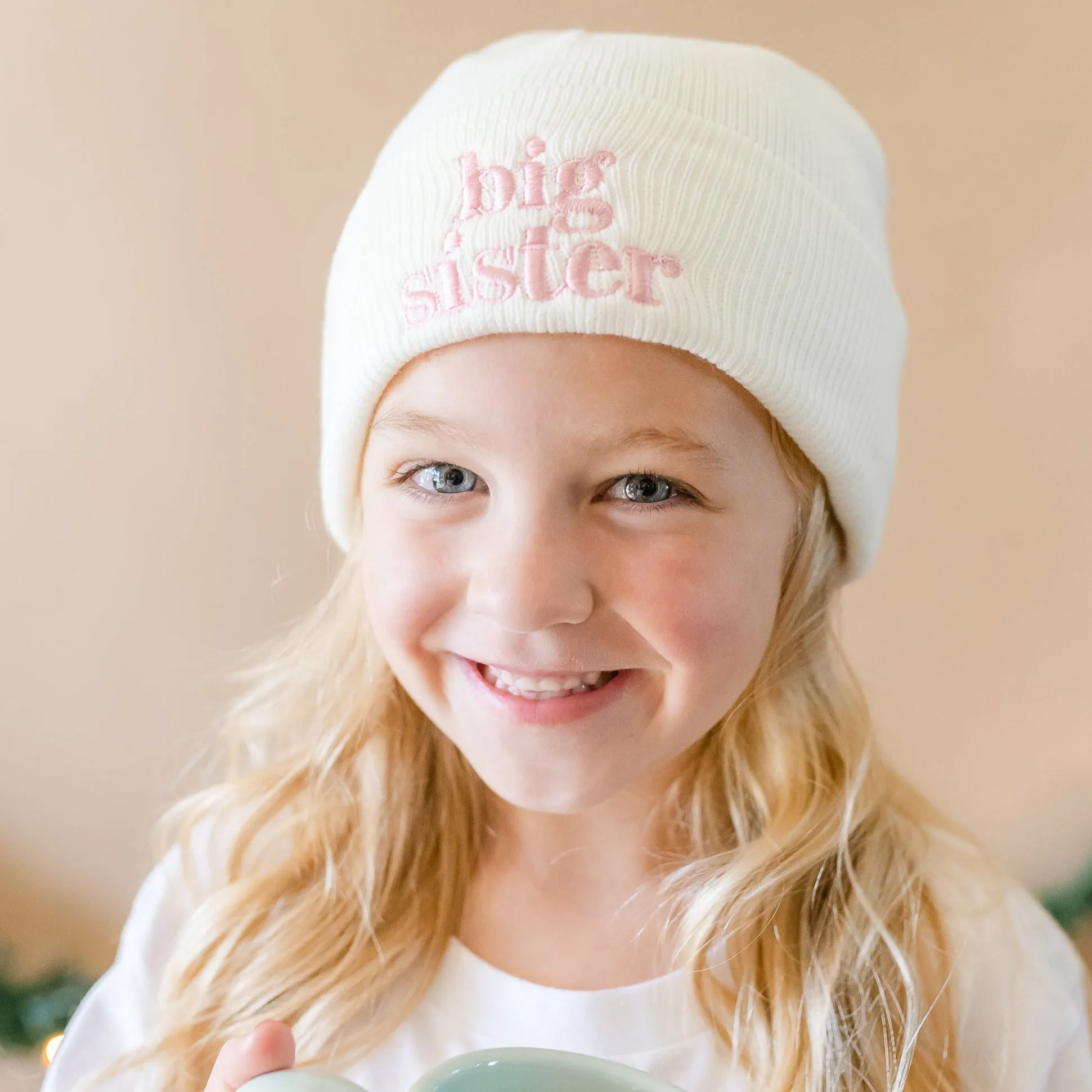 Child Beanie - Big Sister - Cream w/ Light Pink