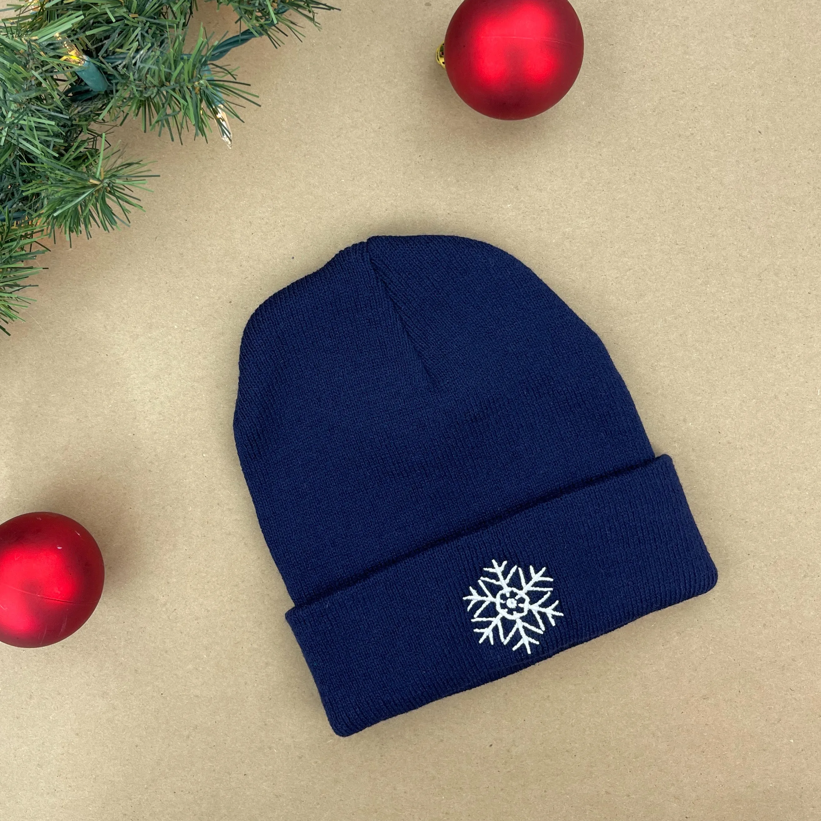 Child Beanie - Snowflake - Navy w/ White