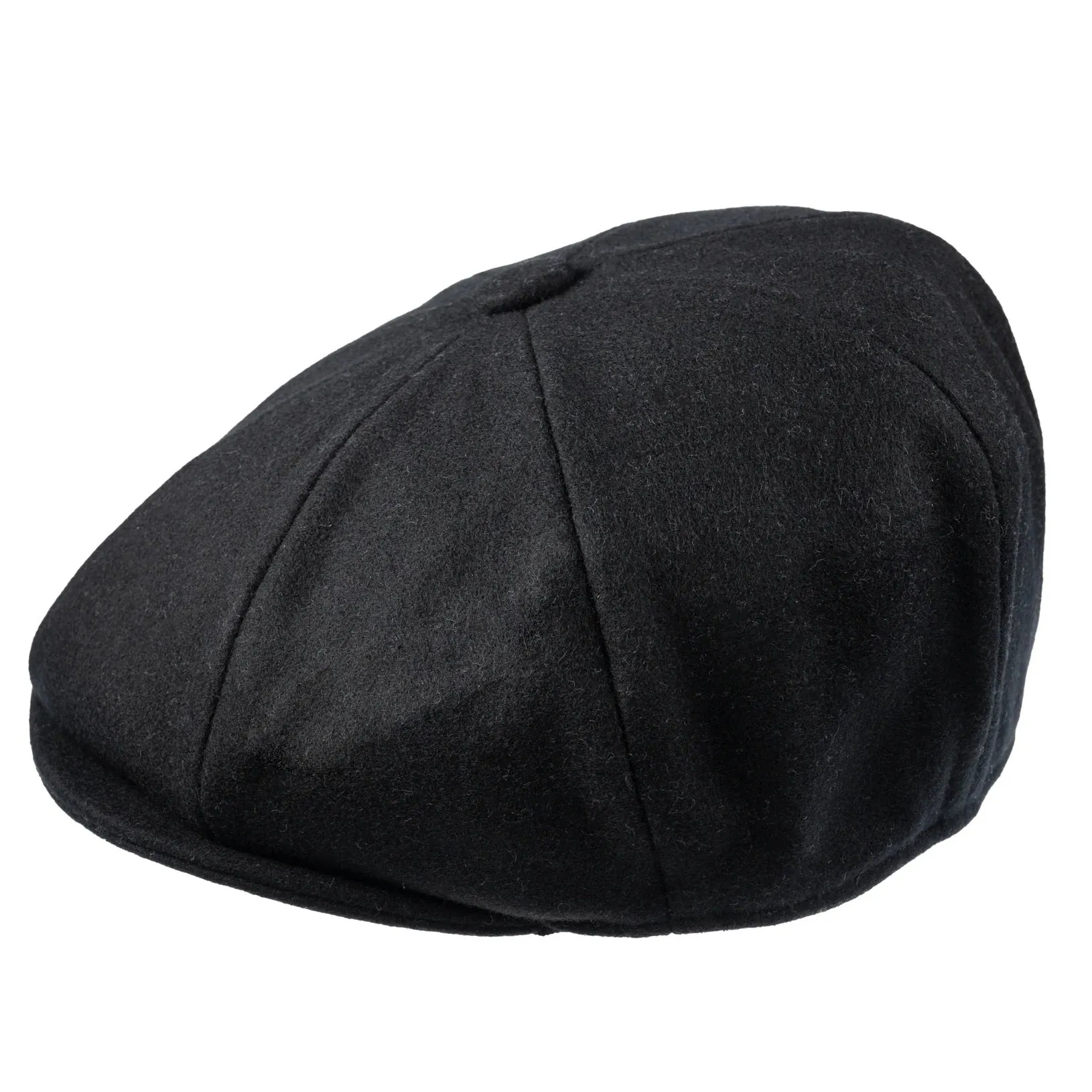 CHRISTYS' 8 Piece Baker Boy Melton Wool Flat Cap - Black