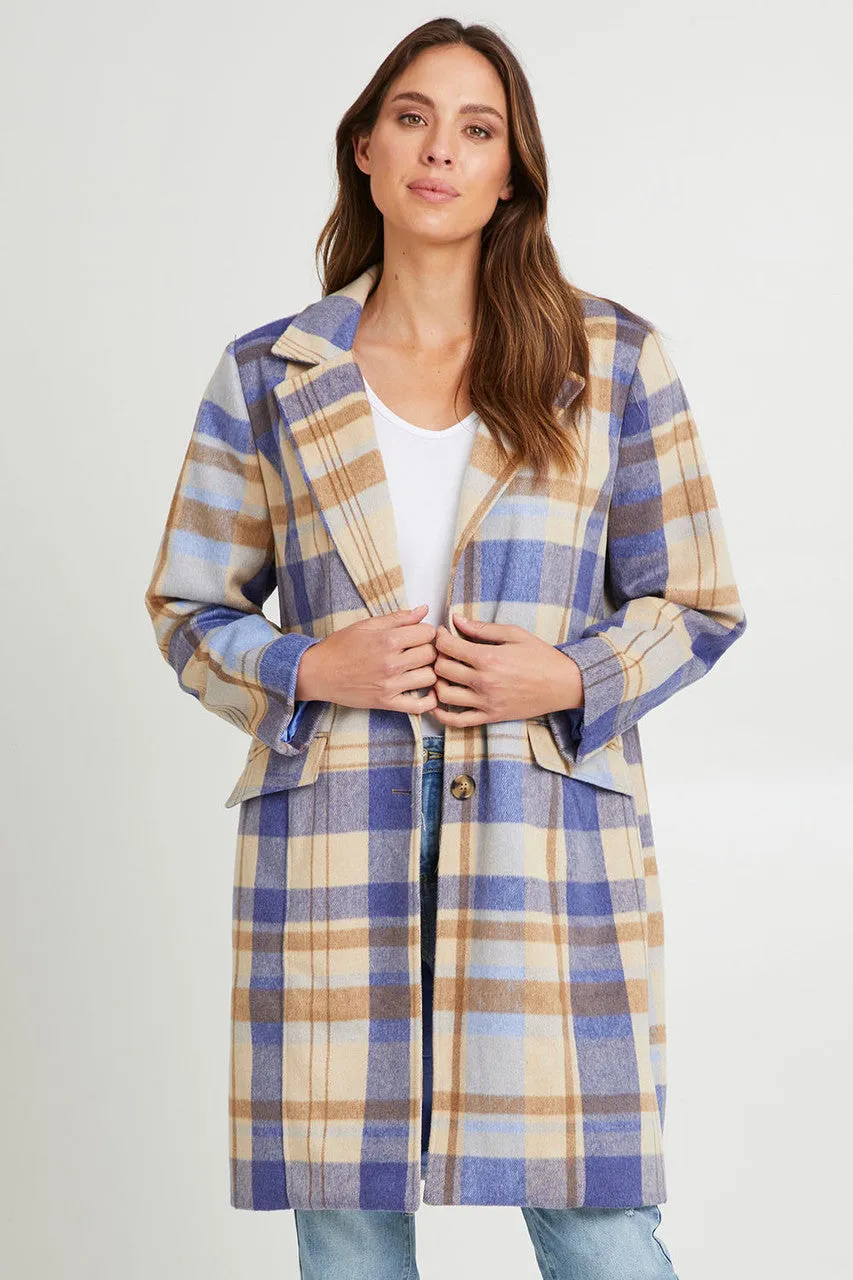 Cove Check Coat Navy, Hydrangea & Cream