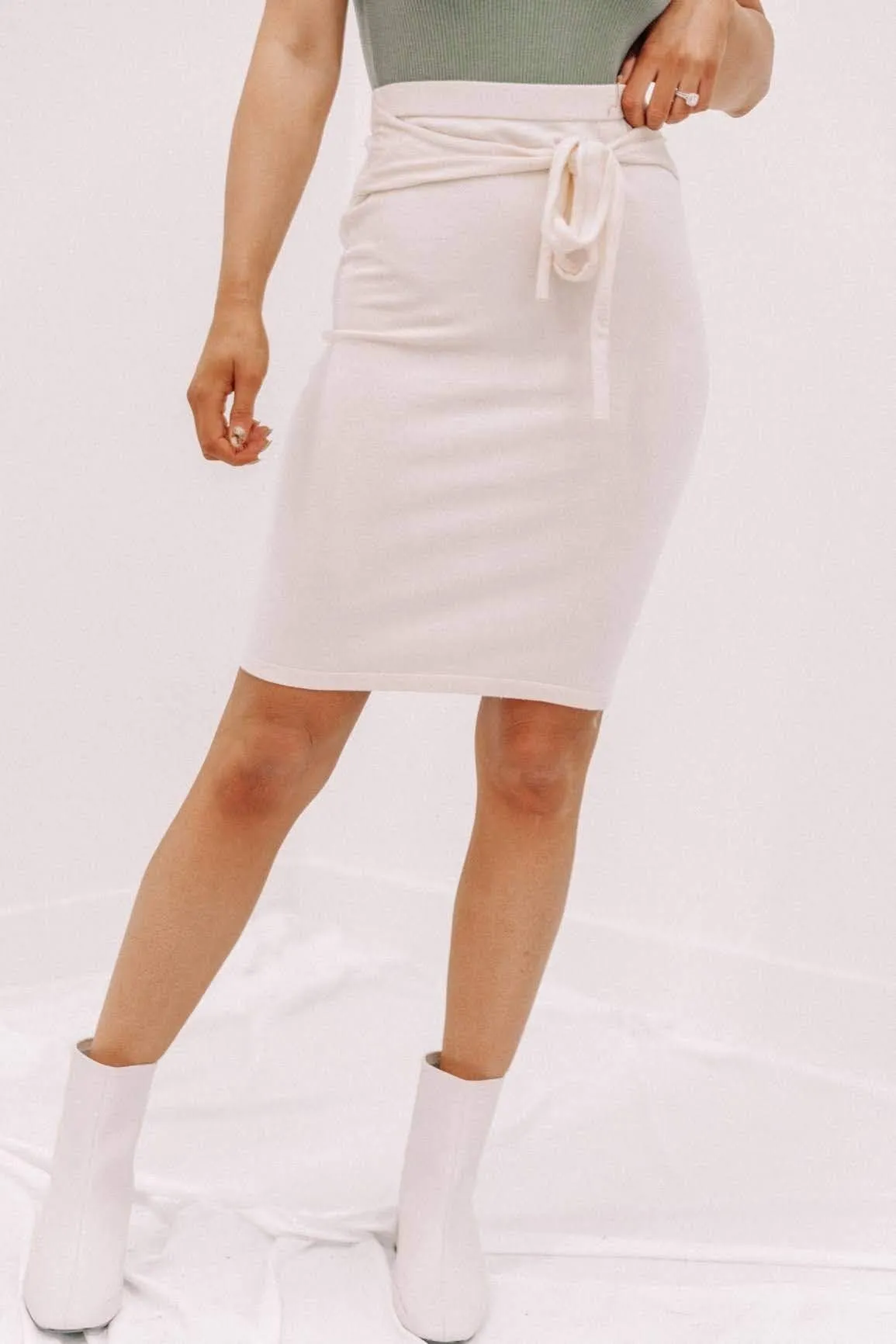 Cream Ribbed Midi Skirt