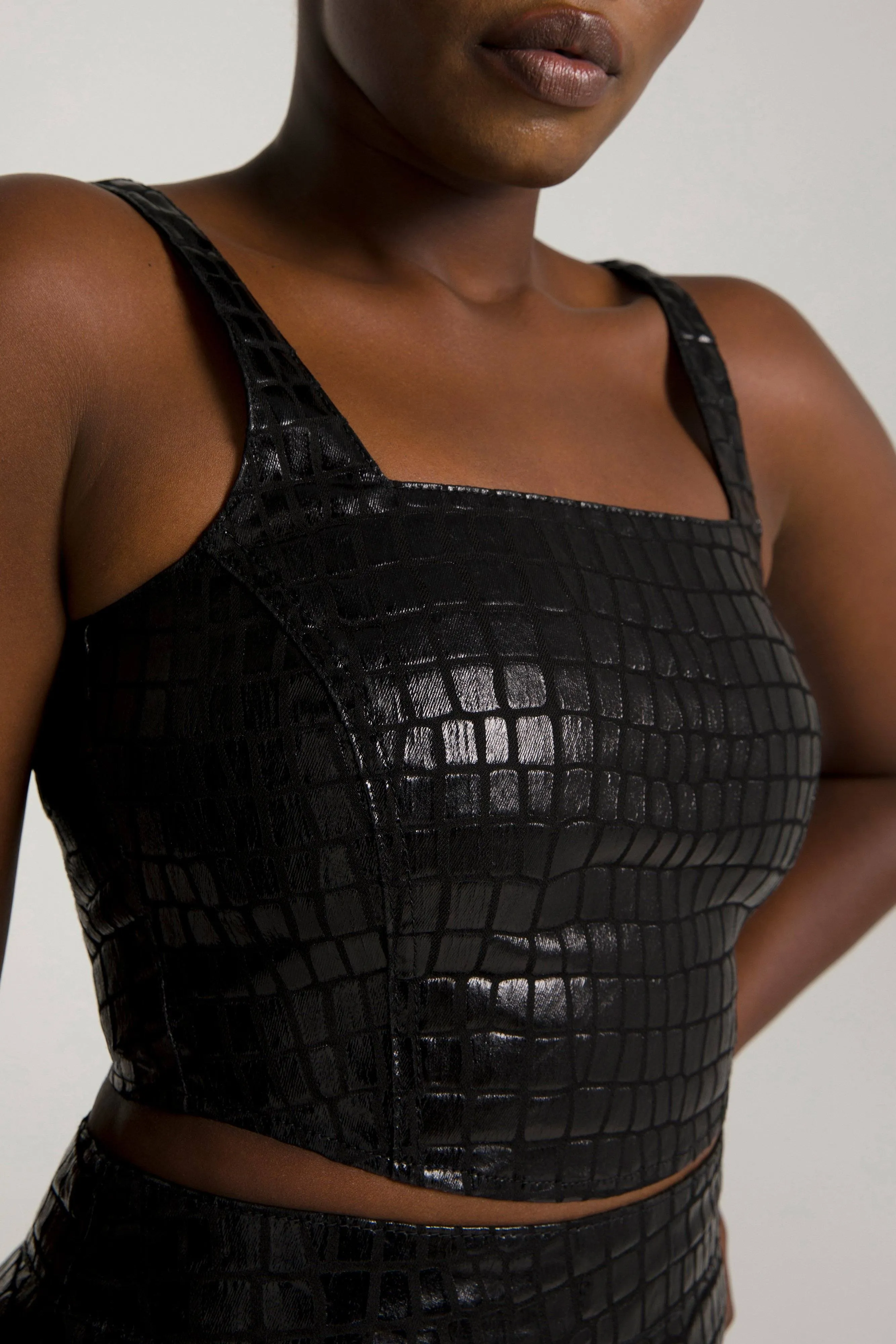 CROC CORSET TOP | BLACK CROC001