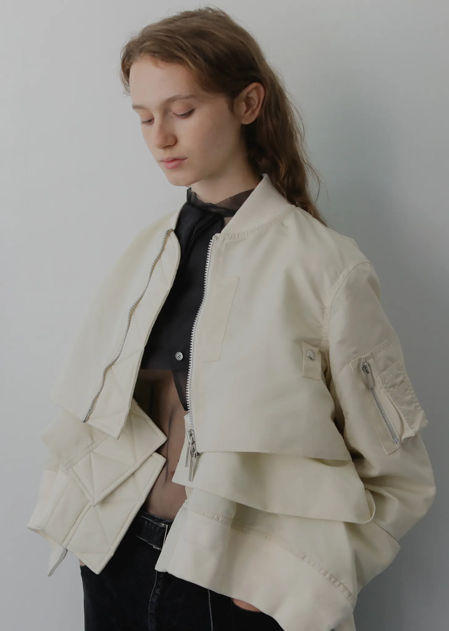 Cropped Layered Twill Jacket