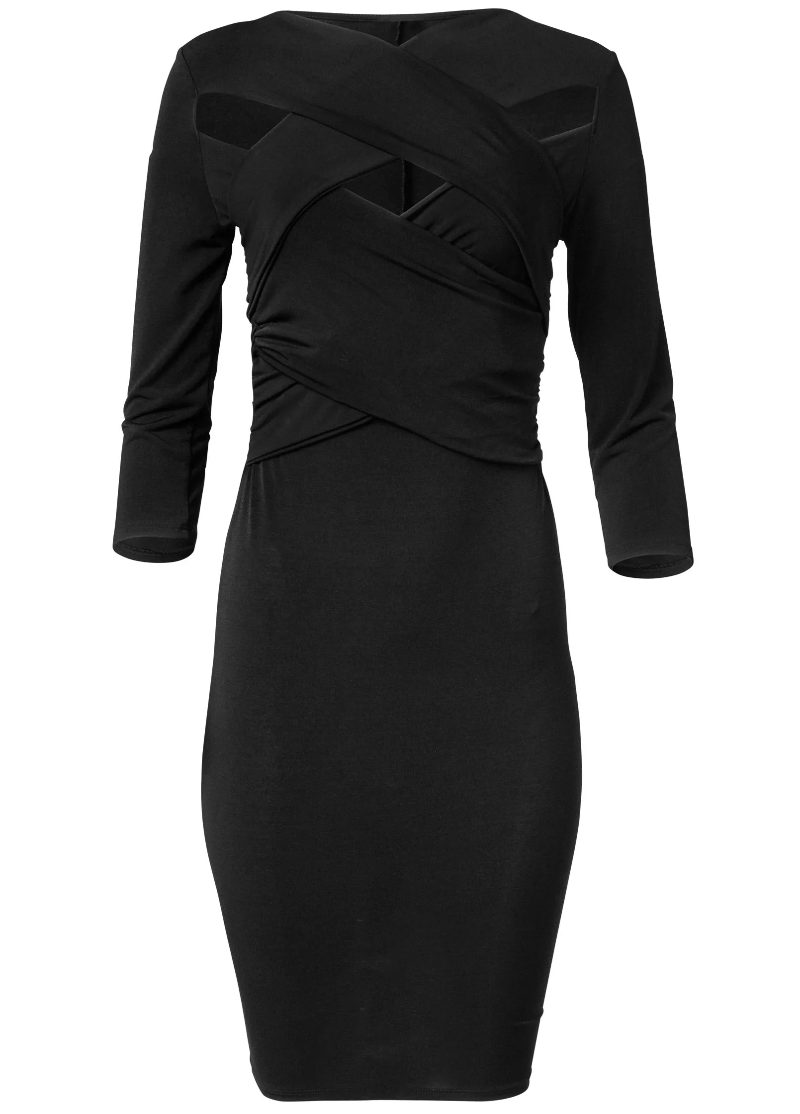 Cross Front Bodycon Dress  - Black