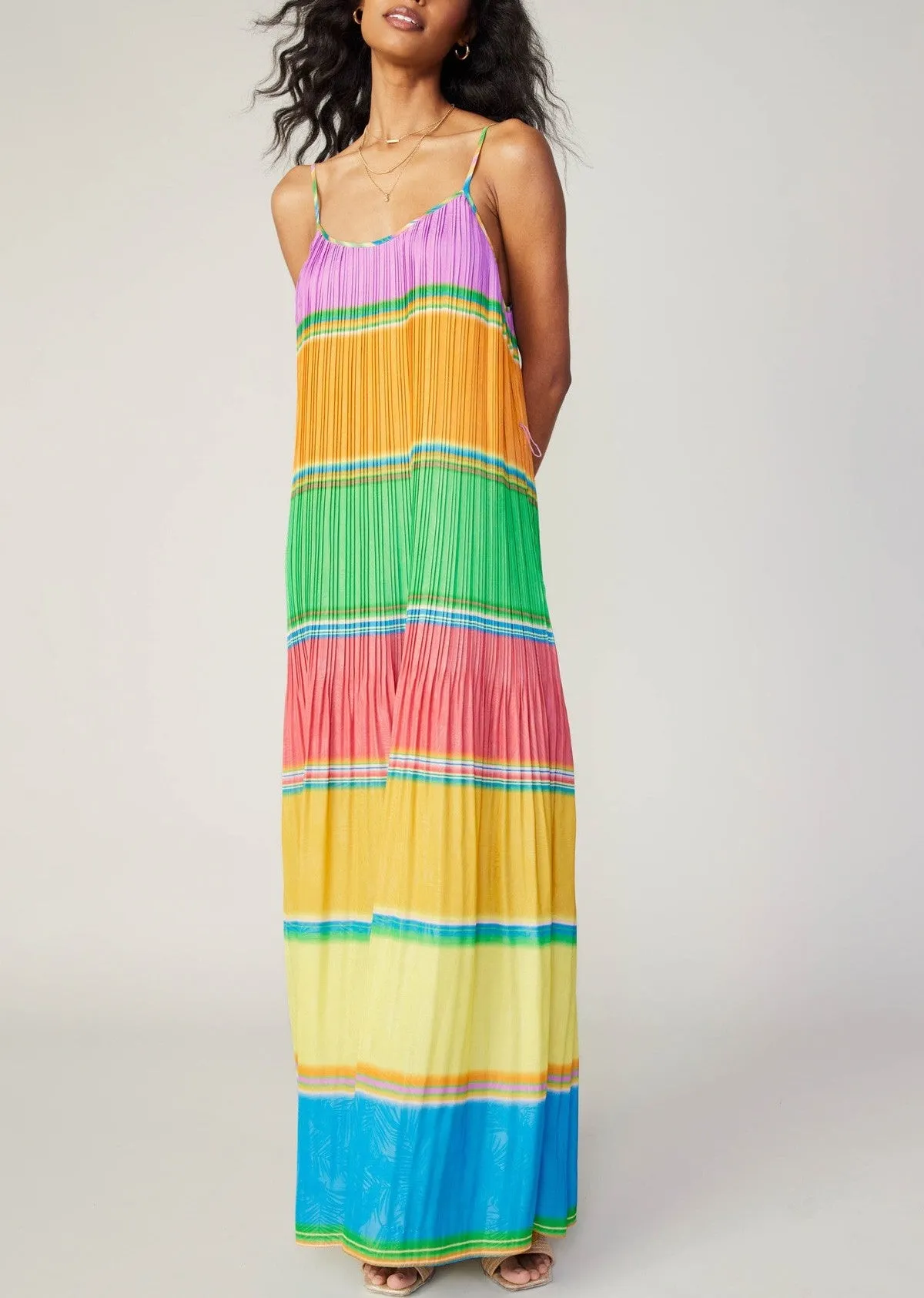 Current Air Colorblock Pleated Midi Dress