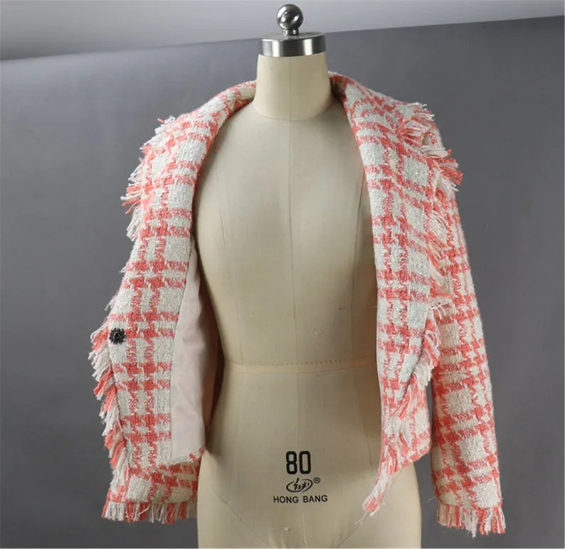 CUSTOM MADE for women Sparkle Thread Tassel Tweed Jacket Coat