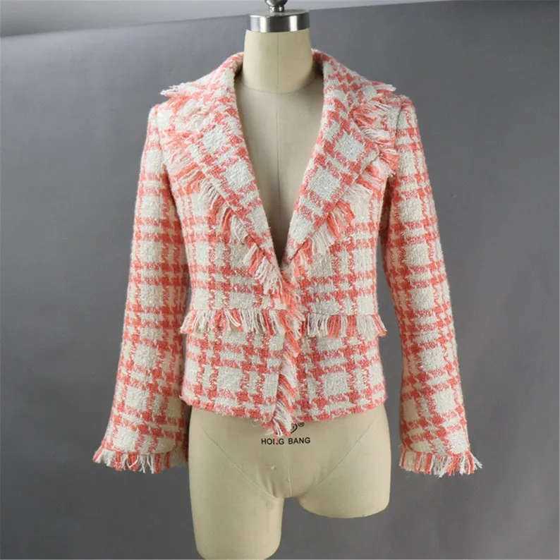 CUSTOM MADE for women Sparkle Thread Tassel Tweed Jacket Coat