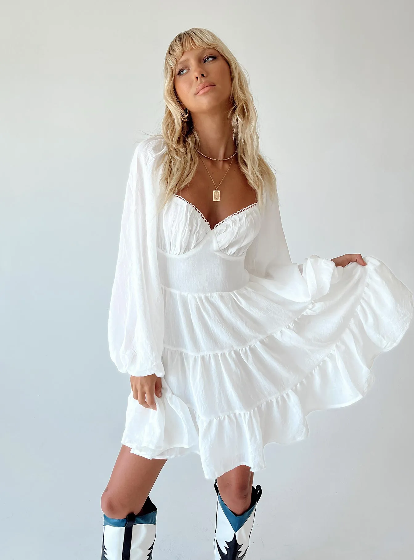 Danny Long Sleeve Mini Dress White