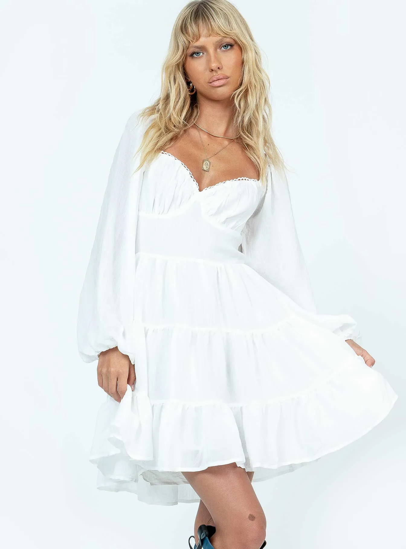 Danny Long Sleeve Mini Dress White