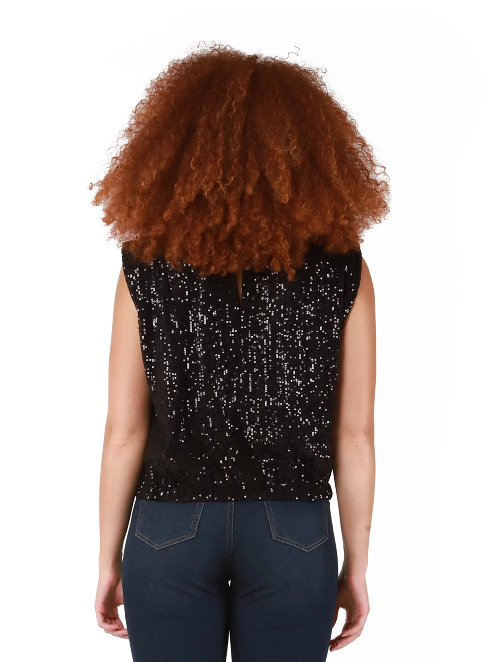 Dex Gianna Sequin Shoulder Pad Top